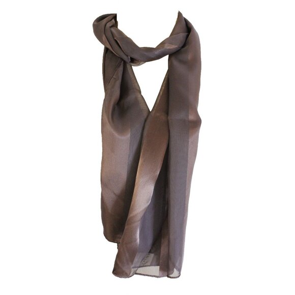 Elegant Brown Satin & Chiffon Scarf - Picture 11 of 12